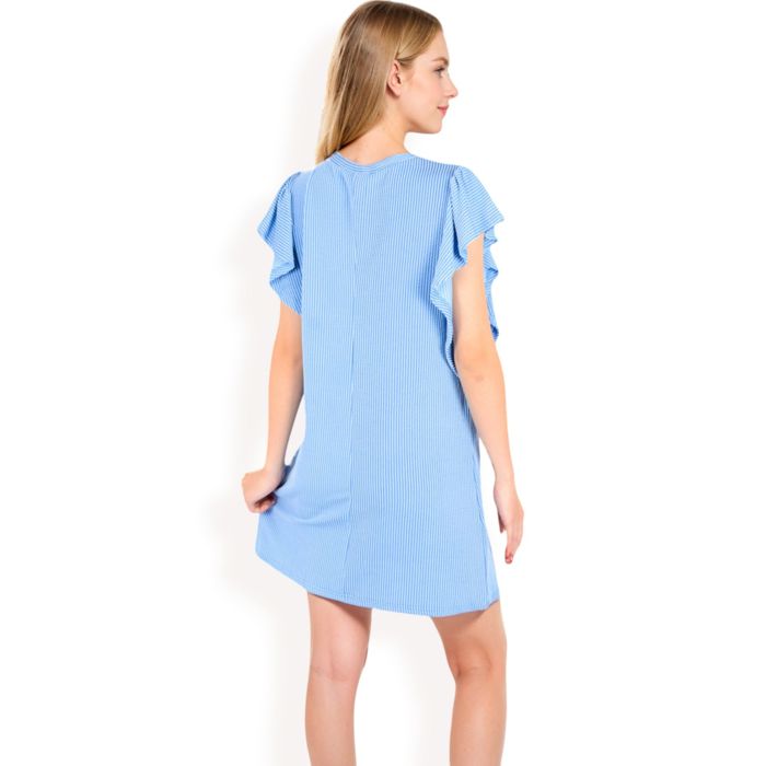 Women's Ruffle Sleeve Textured Knit Mini Shift Dress