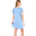 Blue Medium Women's Ruffle Sleeve Textured Knit Mini Shift Dress