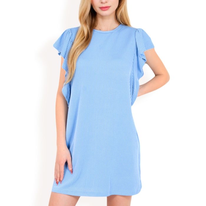 Women's Ruffle Sleeve Textured Knit Mini Shift Dress