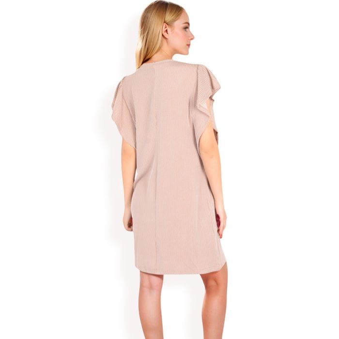 Women's Ruffle Sleeve Textured Knit Mini Shift Dress