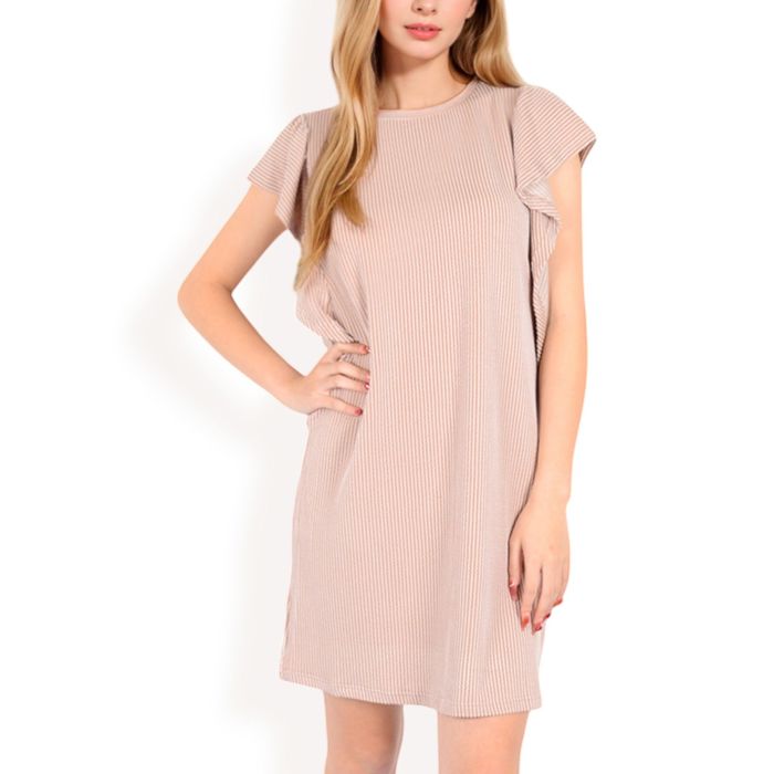 Women's Ruffle Sleeve Textured Knit Mini Shift Dress