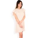 Beige Large Women's Ruffle Sleeve Textured Knit Mini Shift Dress