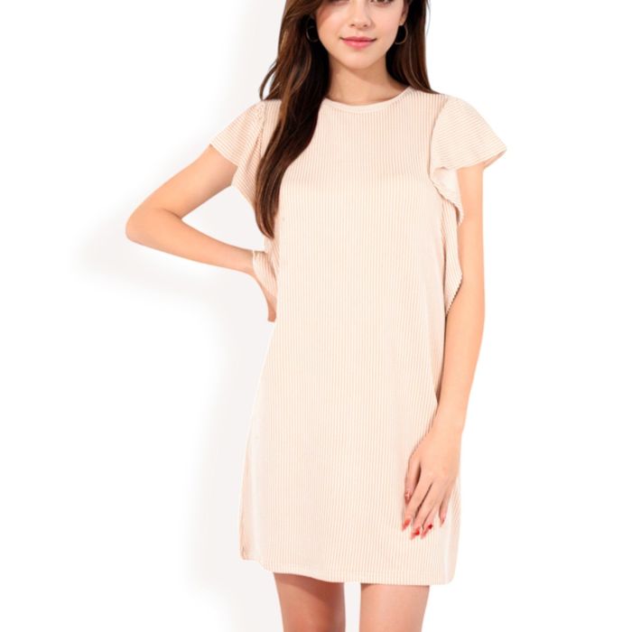 Women's Ruffle Sleeve Textured Knit Mini Shift Dress