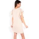 Beige Medium Women's Ruffle Sleeve Textured Knit Mini Shift Dress