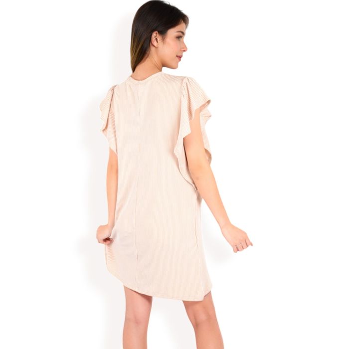 Women's Ruffle Sleeve Textured Knit Mini Shift Dress