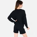 Black Large Women's-Textured-Long-Sleeve-Pullover-and-Shorts-Set-with-Collared-Neckline