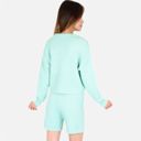 Green Small Women's-Textured-Long-Sleeve-Pullover-and-Shorts-Set-with-Collared-Neckline