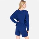 Blue Large Women's-Textured-Long-Sleeve-Pullover-and-Shorts-Set-with-Collared-Neckline