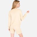 Beige XL Women's-Textured-Long-Sleeve-Pullover-and-Shorts-Set-with-Collared-Neckline