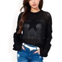  Women's Oversized Star Cutout Knit Pullover Sweater with Drop Shoulder Design