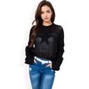 Black Large Women's Oversized Star Cutout Knit Pullover Sweater with Drop Shoulder Design