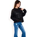 Black Large Women's Oversized Star Cutout Knit Pullover Sweater with Drop Shoulder Design