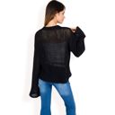 Black Large Women's Oversized Star Cutout Knit Pullover Sweater with Drop Shoulder Design