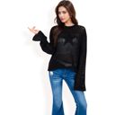 Black Large Women's Oversized Star Cutout Knit Pullover Sweater with Drop Shoulder Design