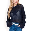 Blue Large Women's Oversized Star Cutout Knit Pullover Sweater with Drop Shoulder Design