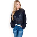 Blue Large Women's Oversized Star Cutout Knit Pullover Sweater with Drop Shoulder Design