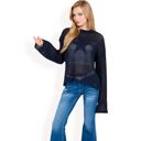 Blue Large Women's Oversized Star Cutout Knit Pullover Sweater with Drop Shoulder Design