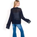 Blue Large Women's Oversized Star Cutout Knit Pullover Sweater with Drop Shoulder Design