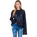 Blue Large Women's Oversized Star Cutout Knit Pullover Sweater with Drop Shoulder Design