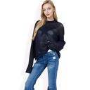 Blue Large Women's Oversized Star Cutout Knit Pullover Sweater with Drop Shoulder Design