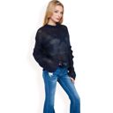 Blue Large Women's Oversized Star Cutout Knit Pullover Sweater with Drop Shoulder Design