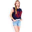 Black Large Women's Cherry Embroidered Knit Sleeveless Sweater Vest with Ribbed Trim