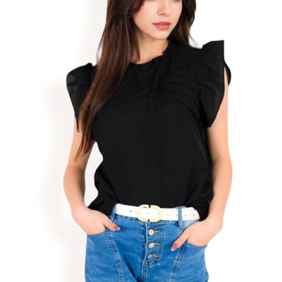 Women's Ruffled Sleeve Pleated Front Knit Top