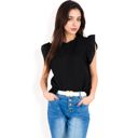 Black Large Women's Ruffled Sleeve Pleated Front Knit Top