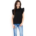 Black Large Women's Ruffled Sleeve Pleated Front Knit Top