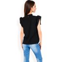 Black Large Women's Ruffled Sleeve Pleated Front Knit Top