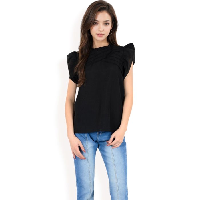 Women's Ruffled Sleeve Pleated Front Knit Top