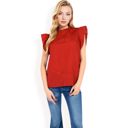 Red Large Women's Ruffled Sleeve Pleated Front Knit Top