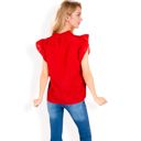 Red Large Women's Ruffled Sleeve Pleated Front Knit Top