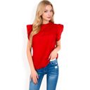 Red Large Women's Ruffled Sleeve Pleated Front Knit Top