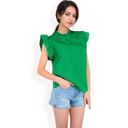 Green Large Women's Ruffled Sleeve Pleated Front Knit Top