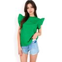 Green Large Women's Ruffled Sleeve Pleated Front Knit Top