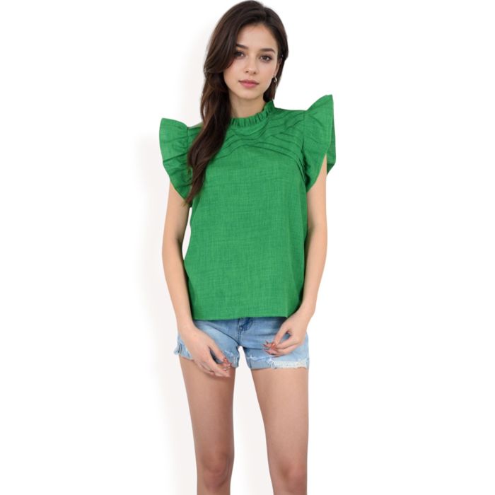 Women's Ruffled Sleeve Pleated Front Knit Top