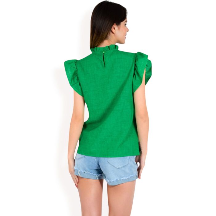 Women's Ruffled Sleeve Pleated Front Knit Top