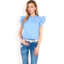 Blue Large Women's Ruffled Sleeve Pleated Front Knit Top