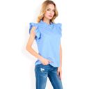 Blue Large Women's Ruffled Sleeve Pleated Front Knit Top