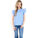 Blue Large Women's Ruffled Sleeve Pleated Front Knit Top