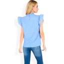 Blue Large Women's Ruffled Sleeve Pleated Front Knit Top