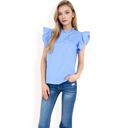 Blue Large Women's Ruffled Sleeve Pleated Front Knit Top