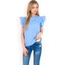 Blue Medium Women's Ruffled Sleeve Pleated Front Knit Top