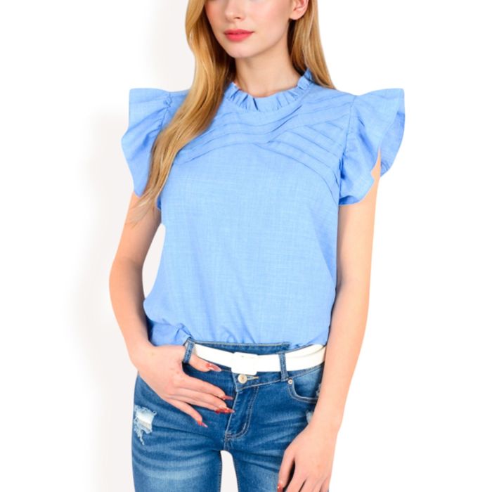 Women's Ruffled Sleeve Pleated Front Knit Top