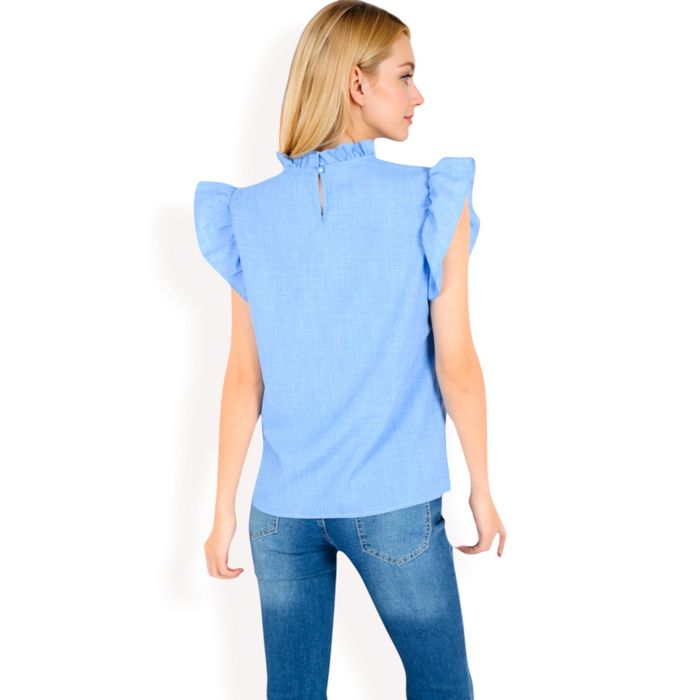 Women's Ruffled Sleeve Pleated Front Knit Top