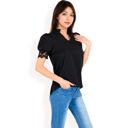 Black Large Women's Puff Sleeve Blouse with Delicate Crochet Cuffs and V-Neckline