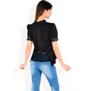 Black Large Women's Puff Sleeve Blouse with Delicate Crochet Cuffs and V-Neckline