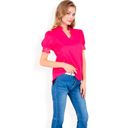 Pink Large Women's Puff Sleeve Blouse with Delicate Crochet Cuffs and V-Neckline