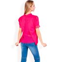 Pink Medium Women's Puff Sleeve Blouse with Delicate Crochet Cuffs and V-Neckline